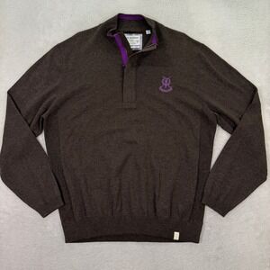 Tom Morris St Andrews Mens XXL Brown Wool Cotton Quarter Zip Golf Sweater Logo